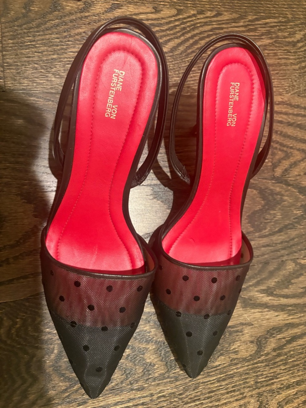 Diane von Furstenberg Sheer Polka Dot Pointed Toe Mules – Red/Black – Size 7.5 - Picture 5 of 5